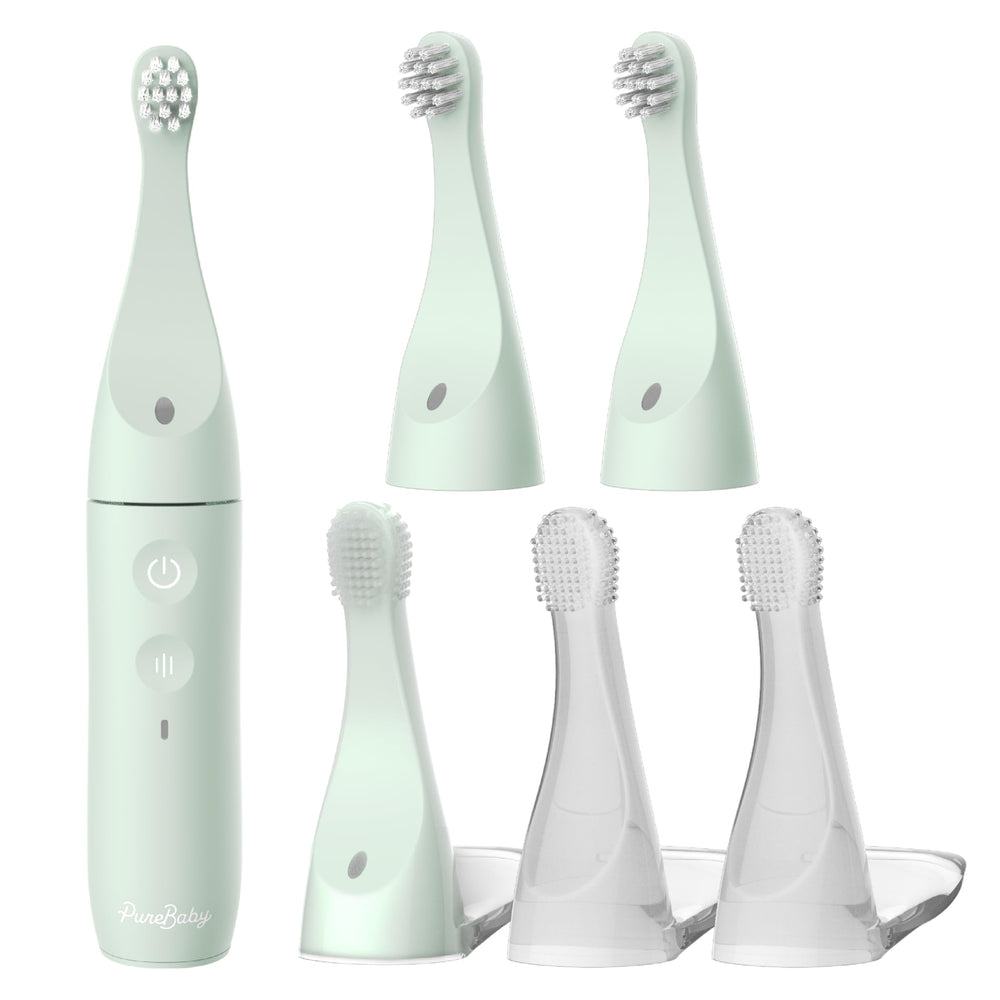 PureBaby infant-to-toddler electric toothbrush with silicone head for babies