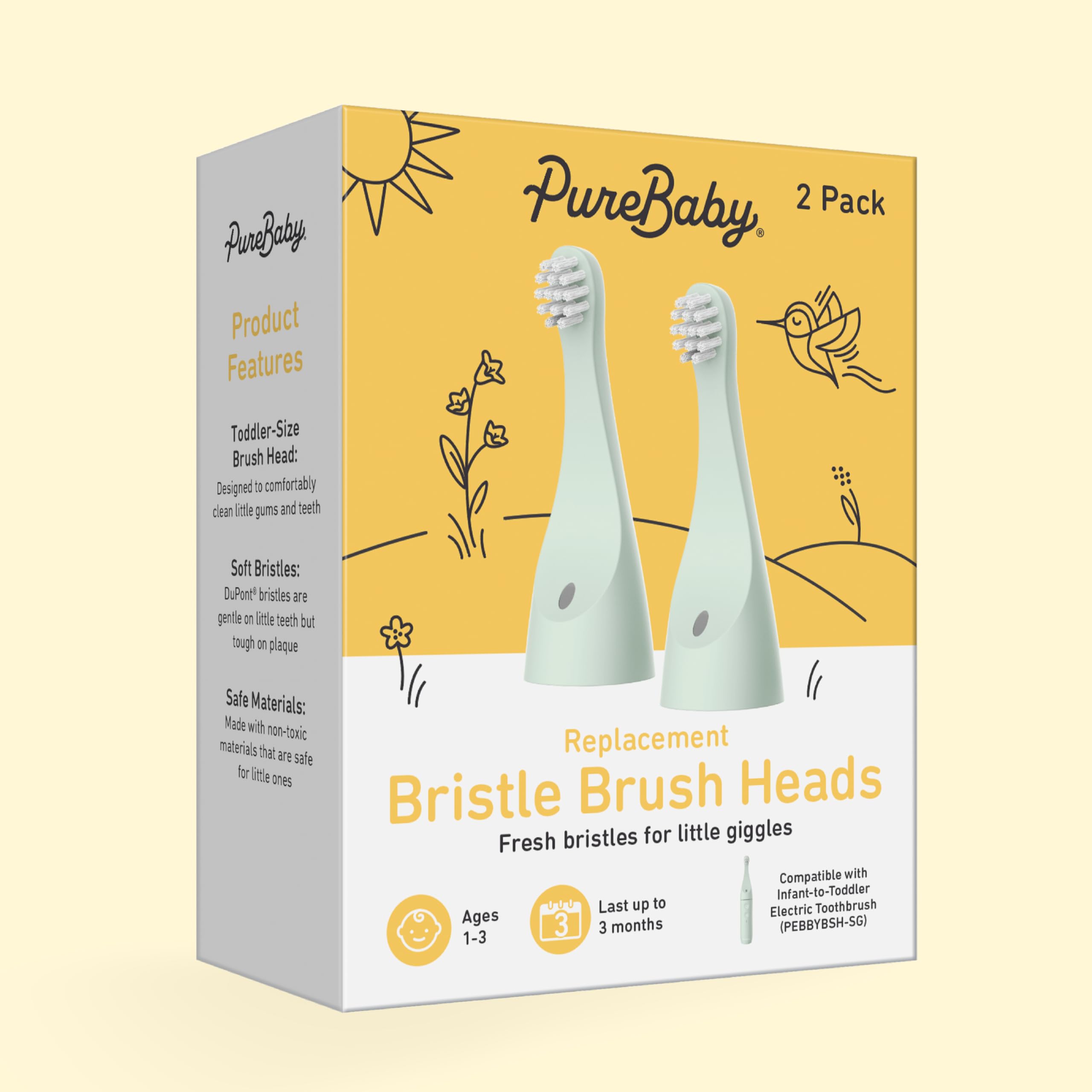 Compatible with PureBaby Infant-to-Toddler Electric Toothbrush PEBBYBSH-SG