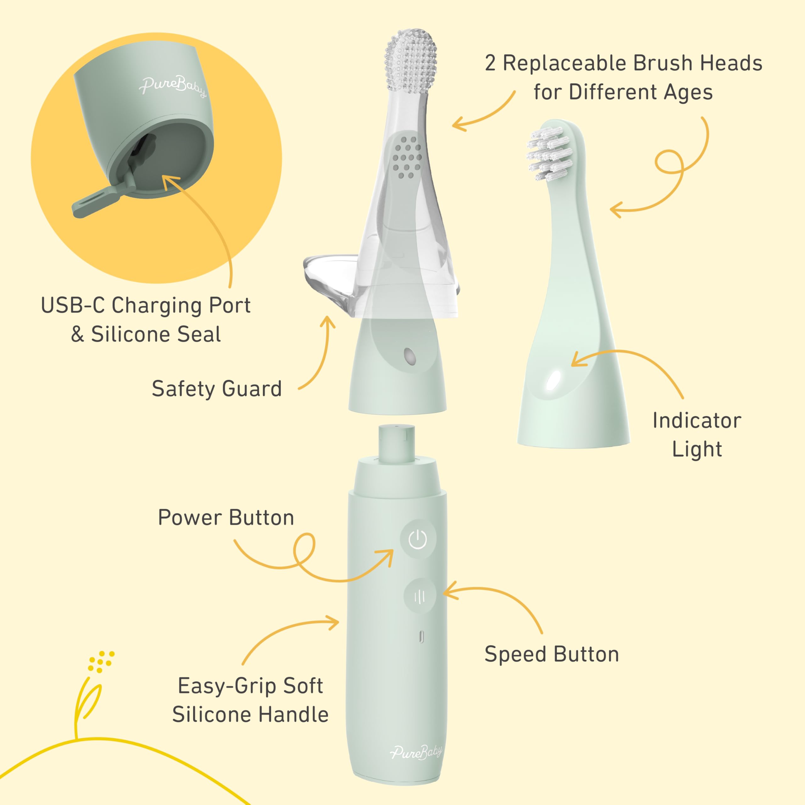 USB-C charging cable for PureBaby rechargeable toothbrush
