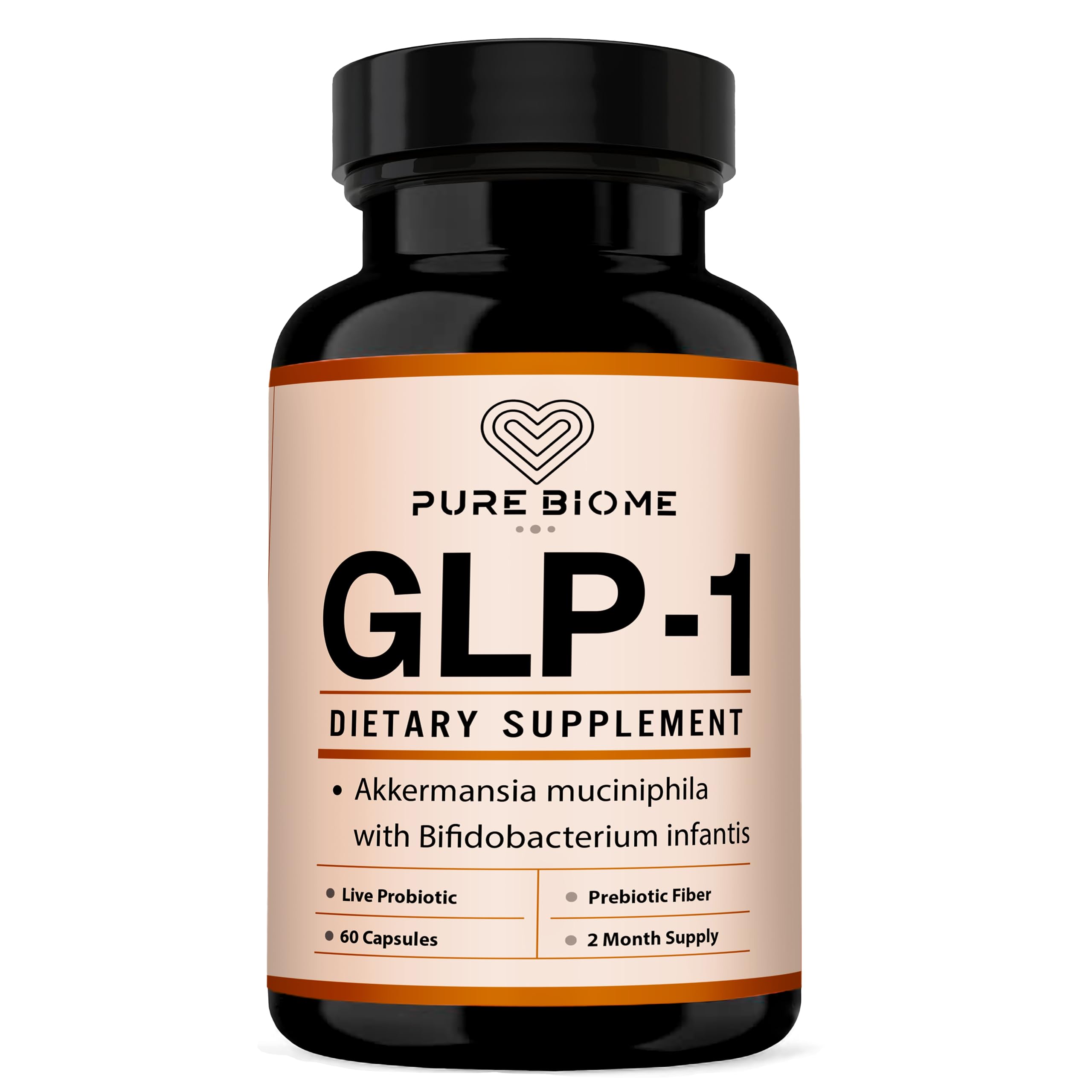 Pure Biome GLP-1 probiotic bottle showing multi-strain formula for gut balance.