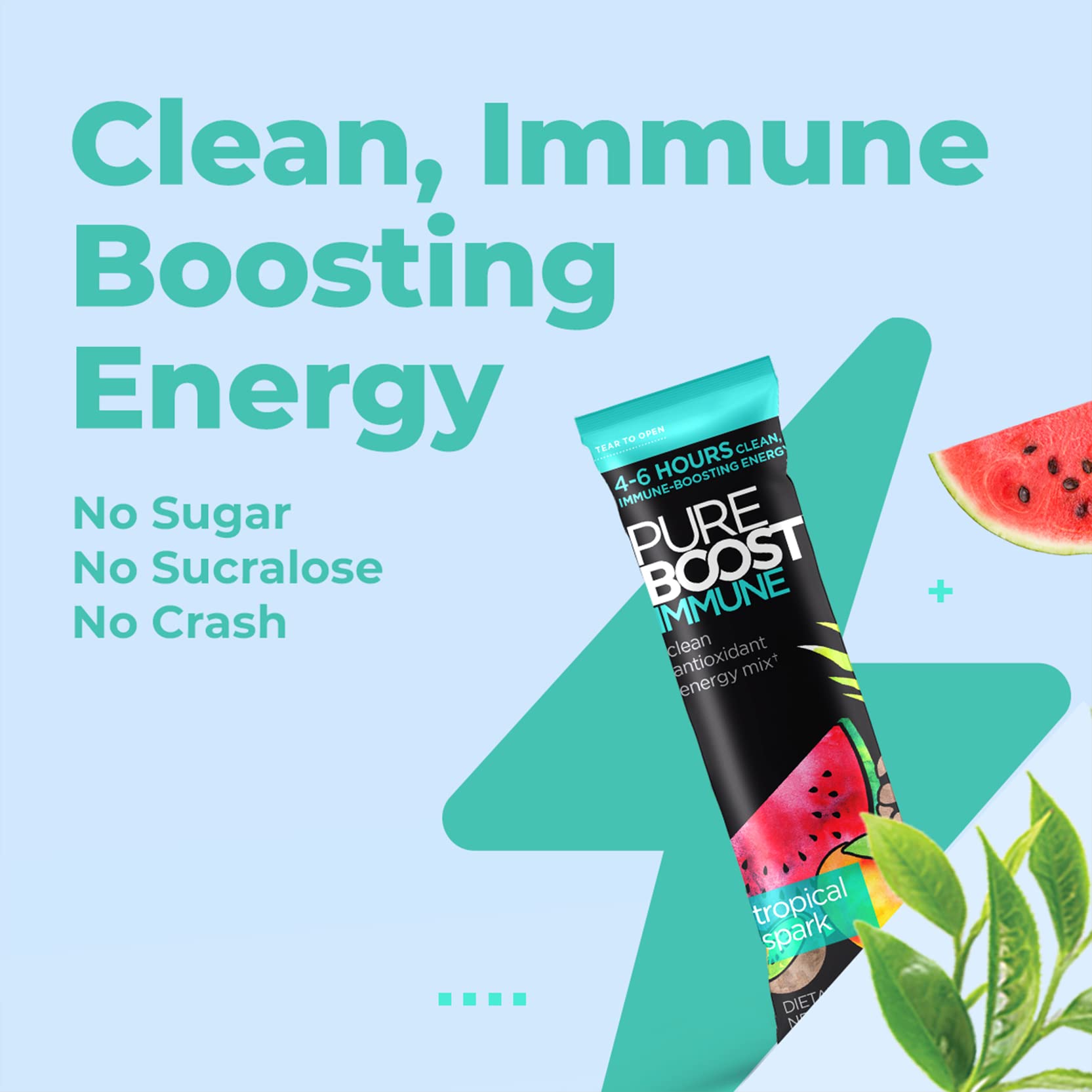 Single-serving Tropical Spark packet of Pureboost