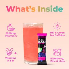 Graphic featuring elderberry, vitamin C, vitamins A and D and zinc