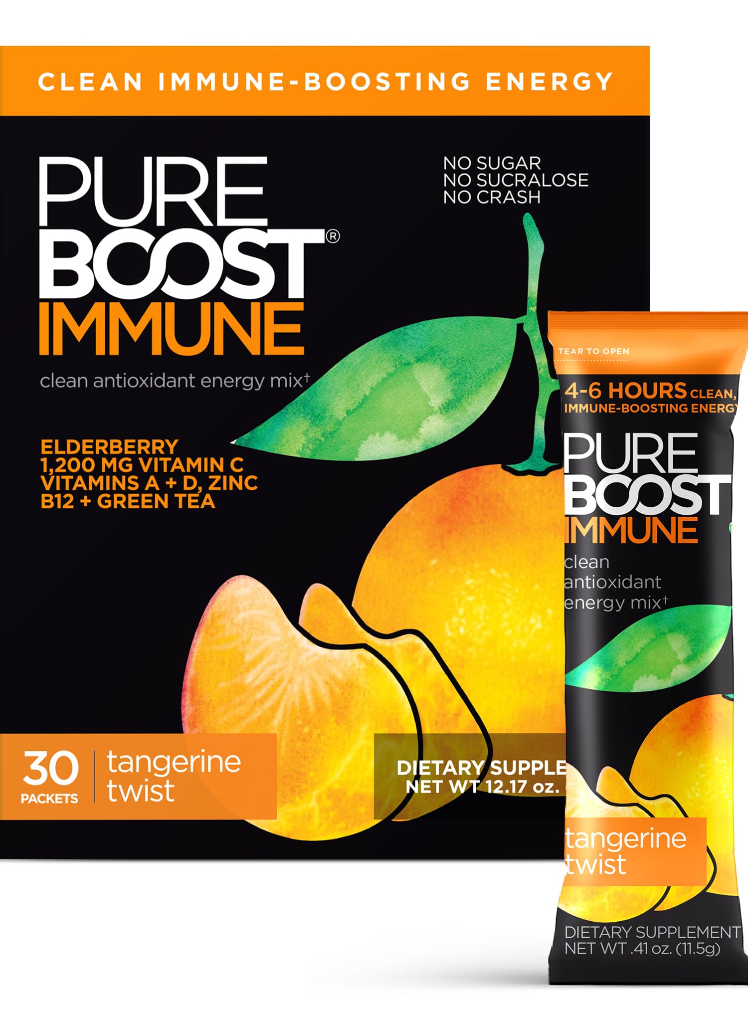 Front packaging of Pureboost Immune Energy Booster Tangerine Twist