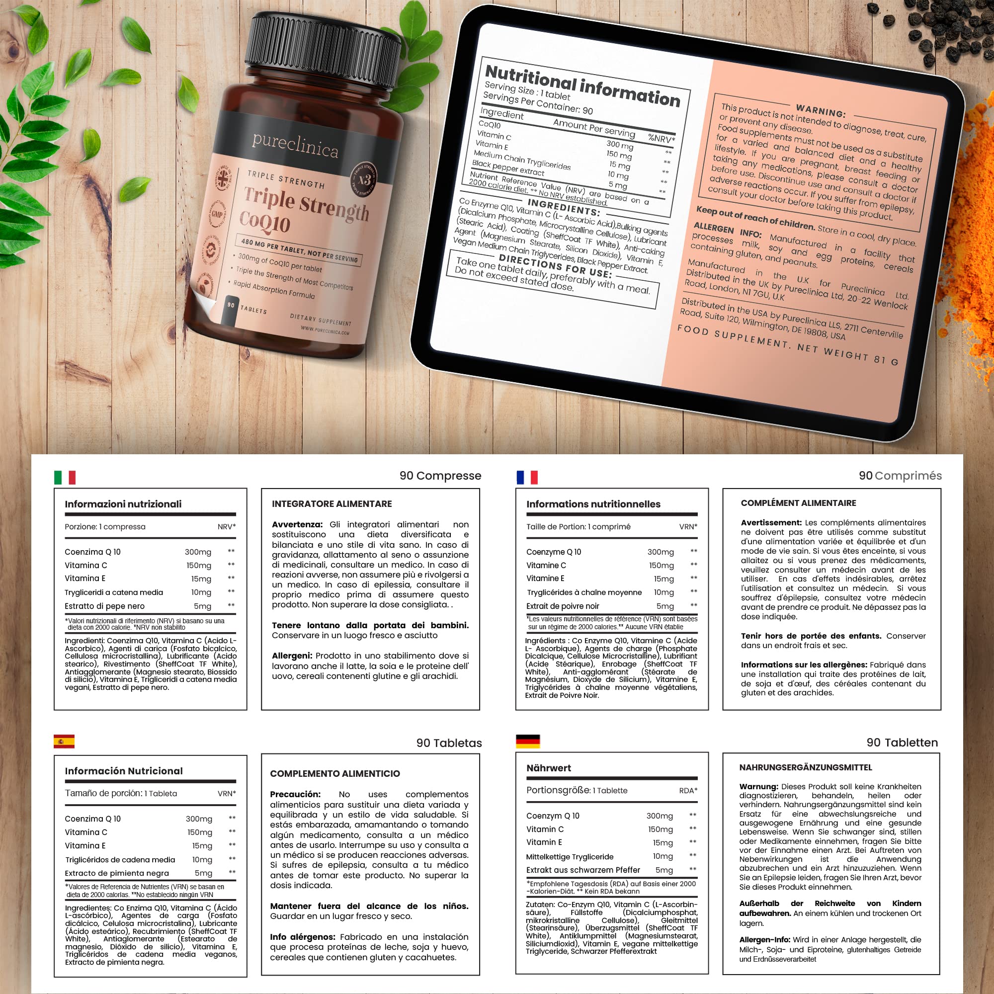 Highlight of non-GMO, USP Grade and added ingredients (Vitamin C, Black Pepper)