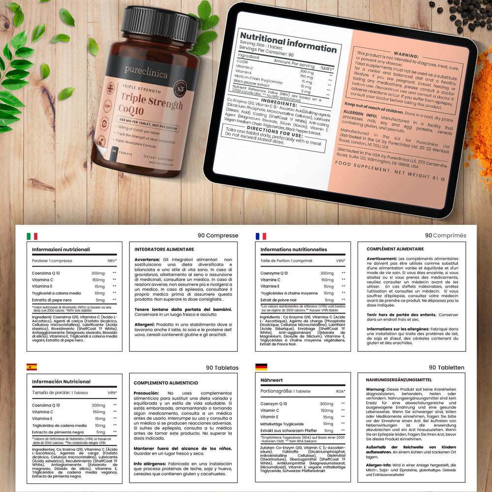 Highlight of non-GMO, USP Grade and added ingredients (Vitamin C, Black Pepper)