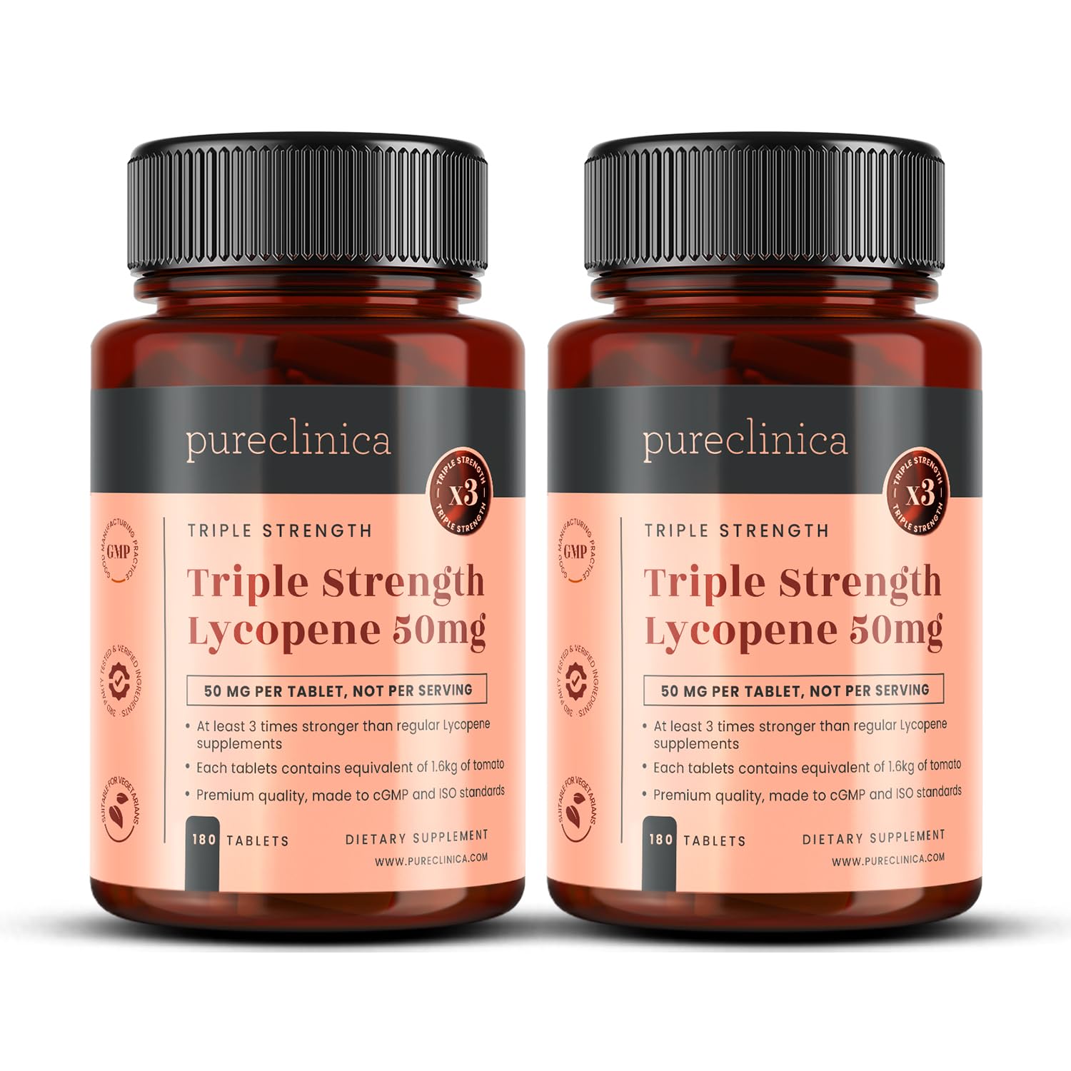 PureClinica Lycopene 50mg bottle with 360 tablets