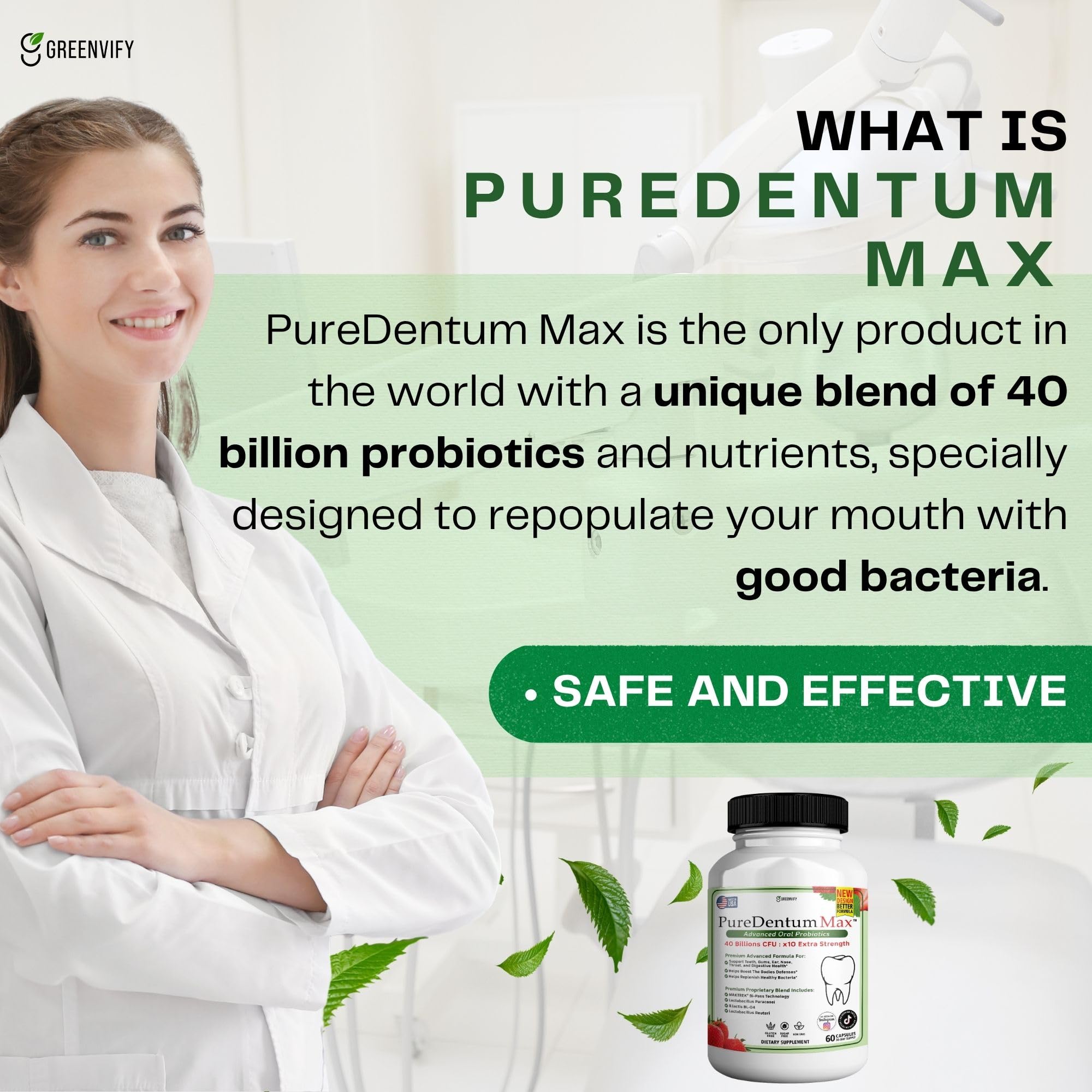 Illustration of oral probiotics and bacteria for Puredentum Max