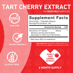 Label of PUREFINITY Tart Cherry Capsules showing key features