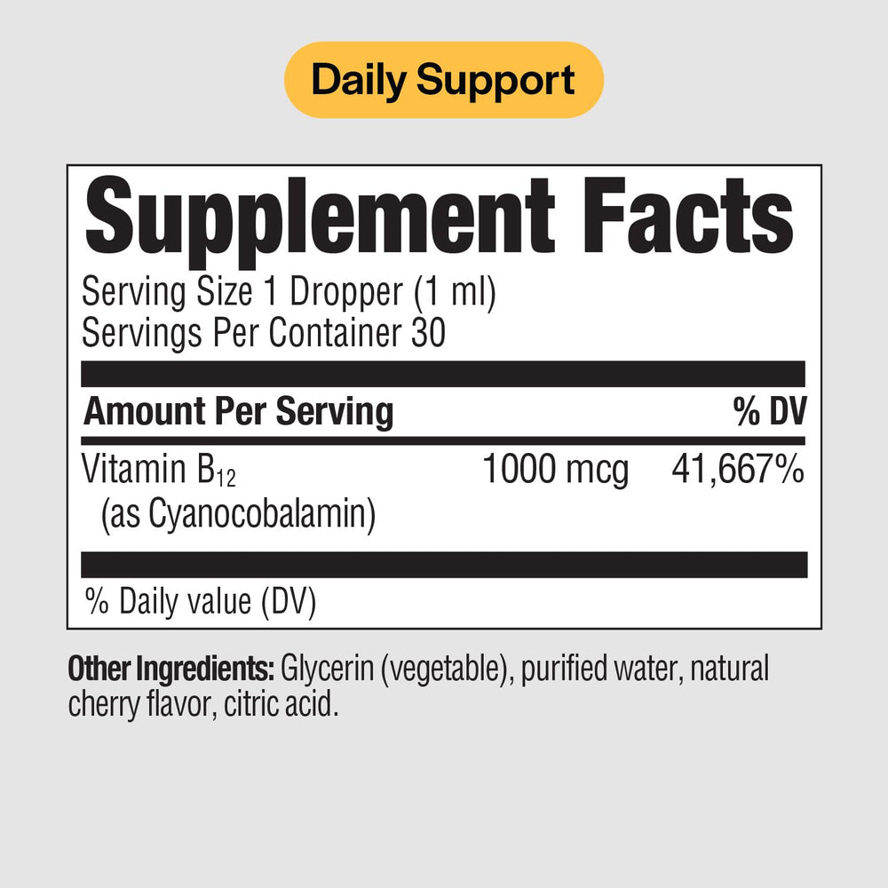 Cherry-flavored B12 sublingual drops with dropper