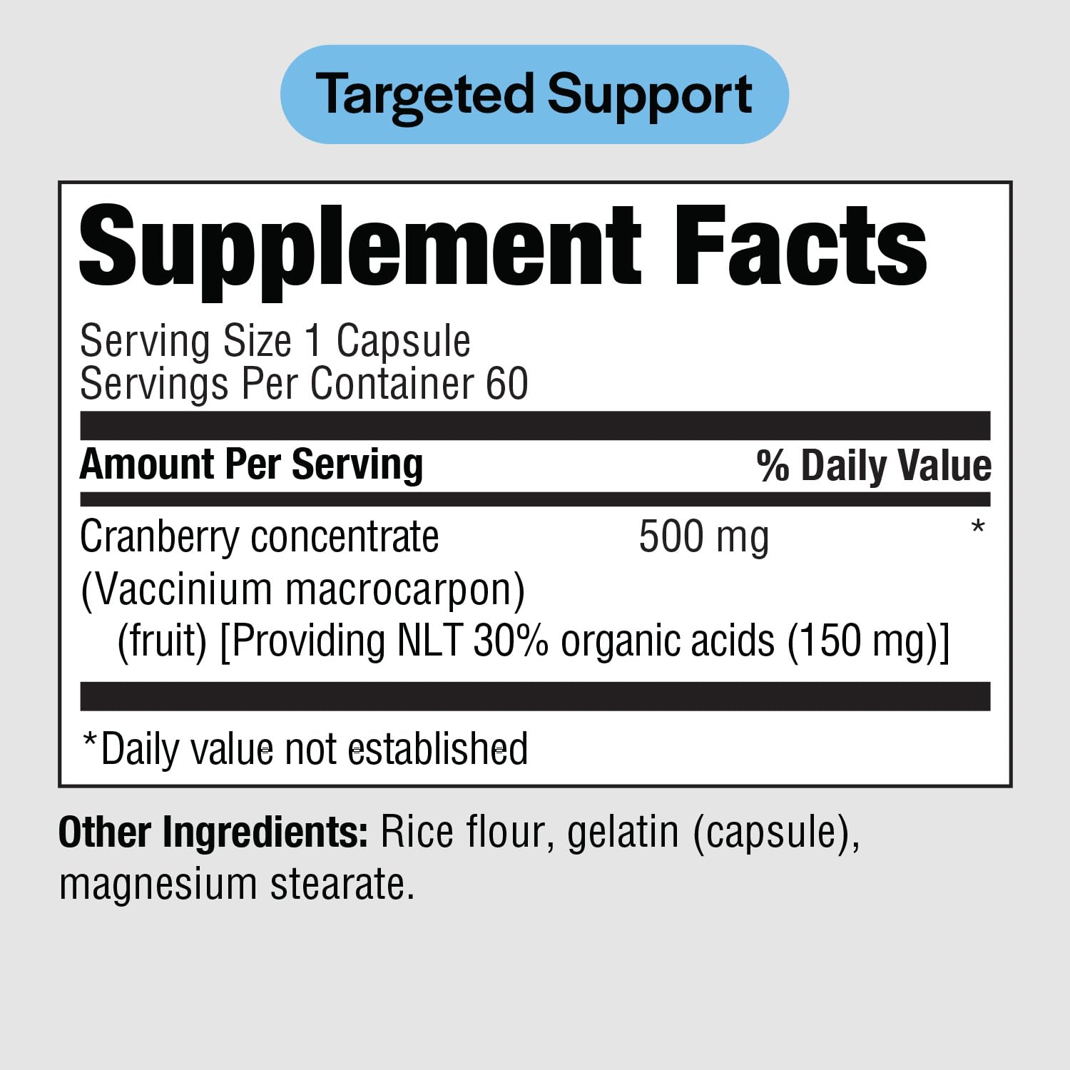 Cranberry 500 mg capsules poured from bottle