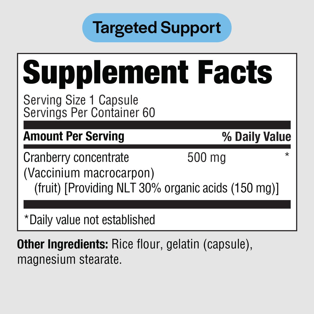 Cranberry 500 mg capsules poured from bottle