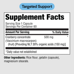 Cranberry 500 mg capsules poured from bottle