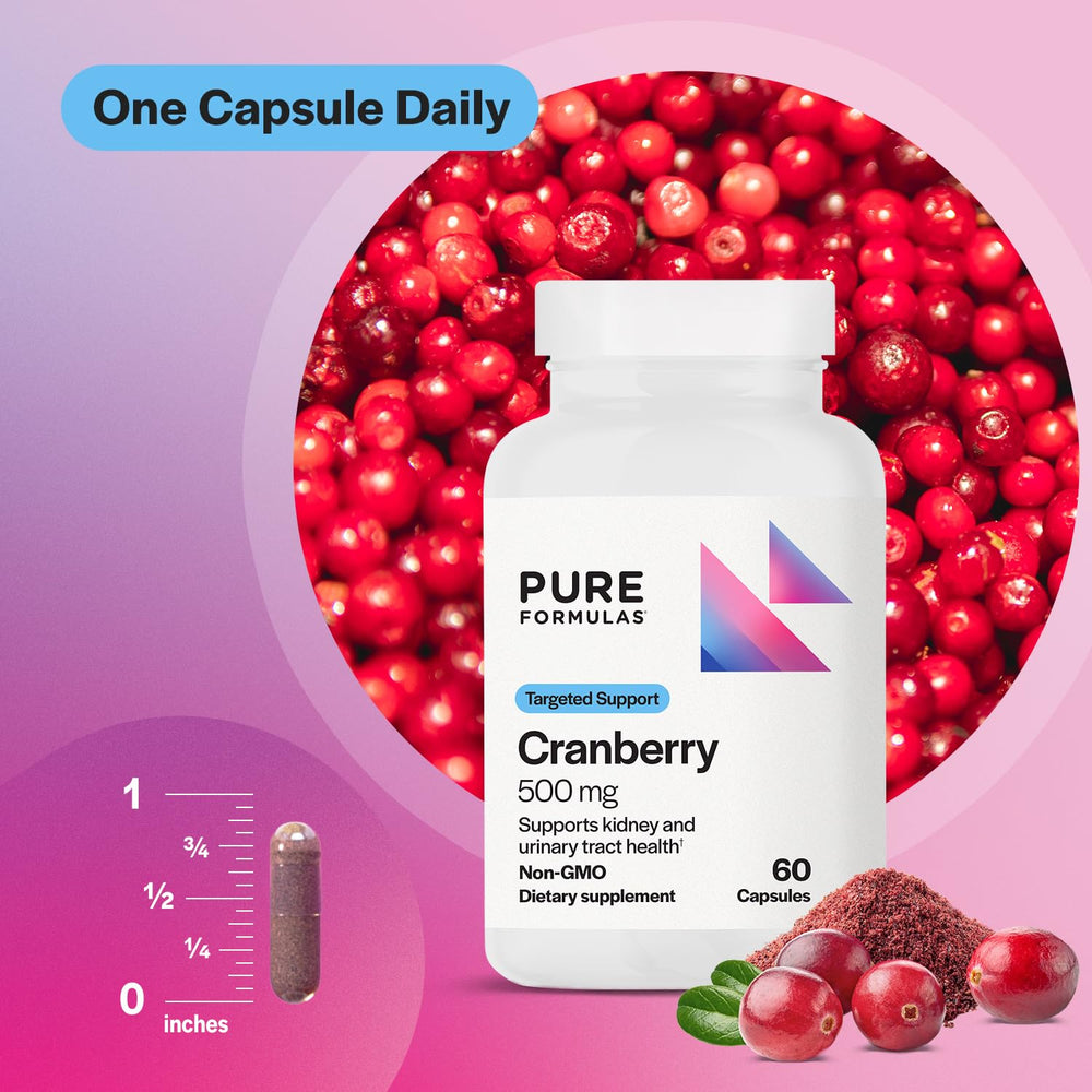 Cranberry 500 mg supplement bottle with 60 capsules