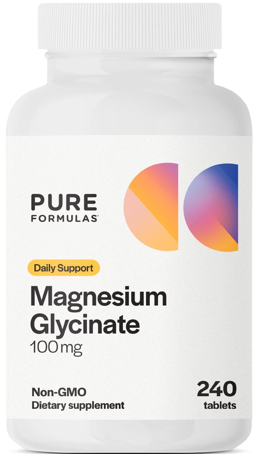 Front view of PureFormulas Magnesium Glycinate 100 mg tablets