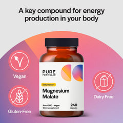 Vegan, non-GMO magnesium malate capsules supporting energy and muscle health