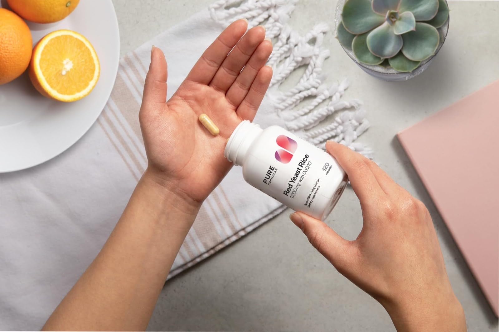 Box indicating 120 capsules for a two-month supply