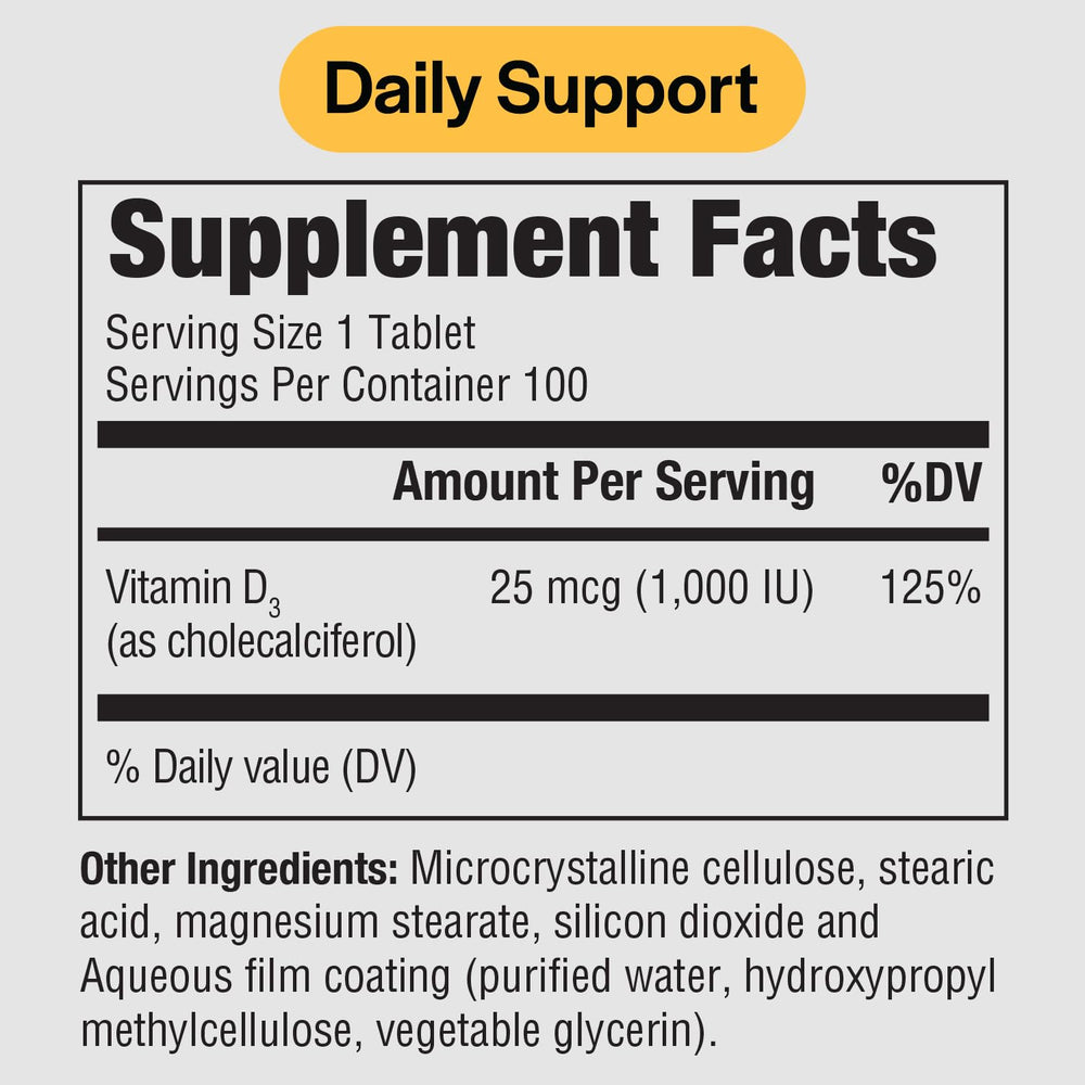 Close-up of PureFormulas Vitamin D3 1000 IU bottle label