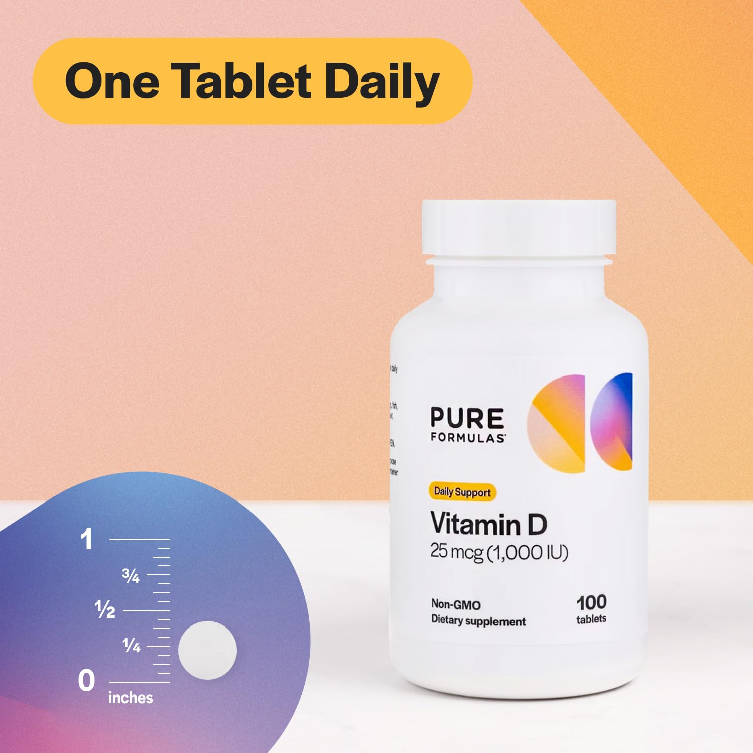 Label close-up showing non-GMO vitamin D3 information