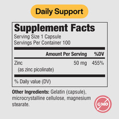 Close-up of Zinc Picolinate 50 mg capsule
