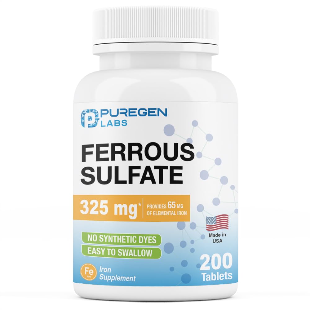 Puregen Ferrous Sulfate 325 mg bottle with 65 mg elemental iron per tablet