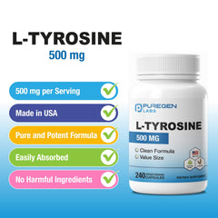 Supplement Facts panel for Puregen Labs L-Tyrosine 500 mg