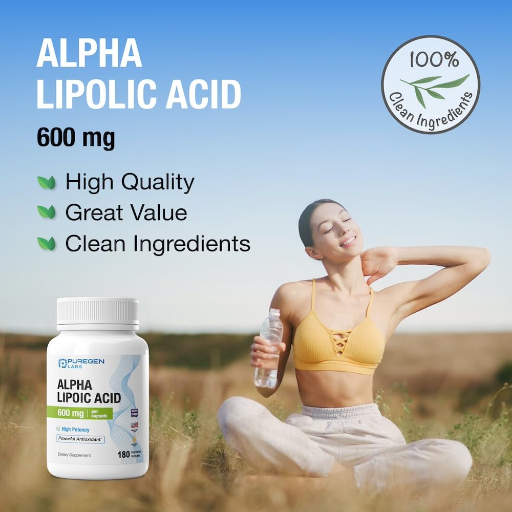 Box and bottle of Alpha Lipoic Acid 600mg 180 servings