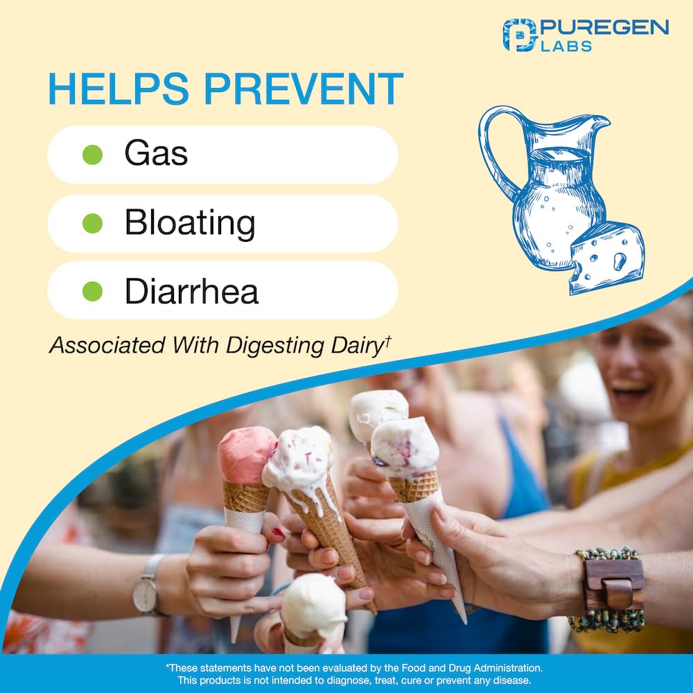 Graphic illustrating lactose intolerance relief with lactase enzyme