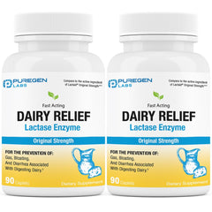 Puregen Labs Dairy Relief 2-pack lactase 3000 FCC caplets - front view