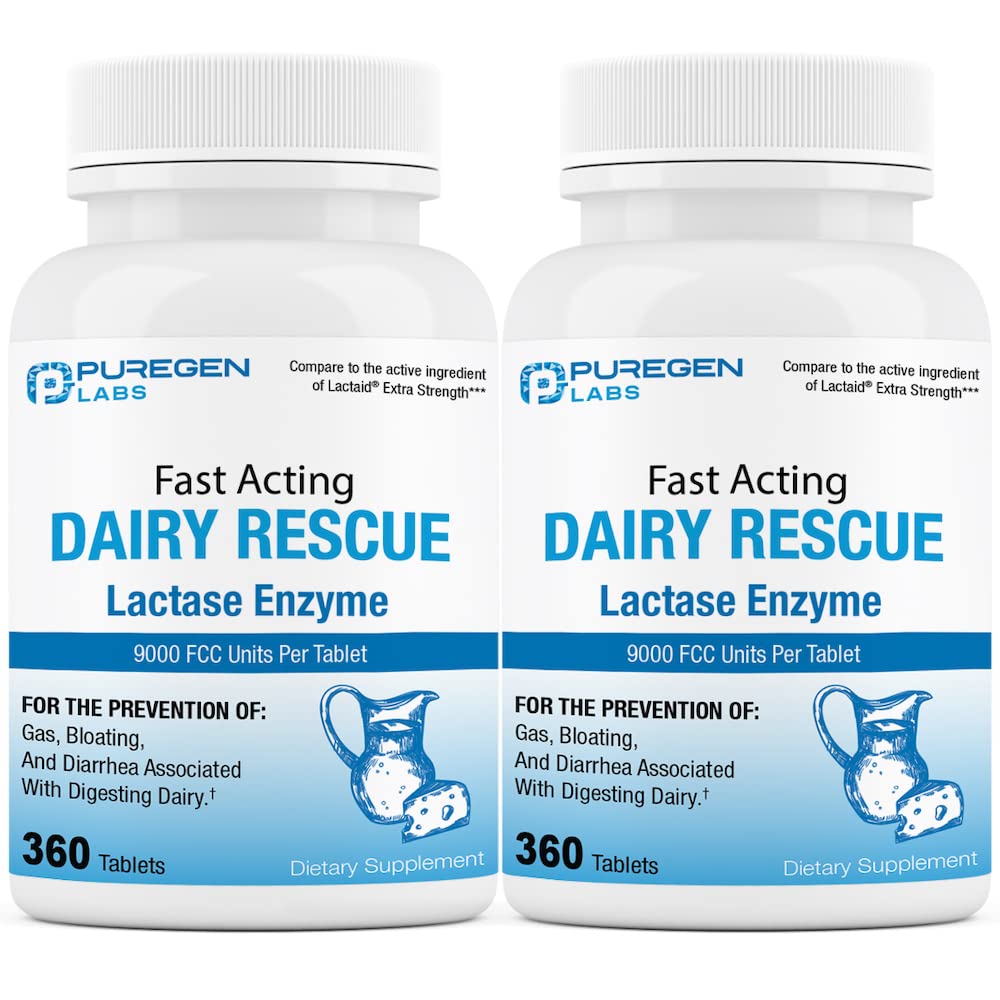 Puregen Labs Dairy Relief Lactase Enzyme 9000 FCC - Lactose Intolerance - 720 Tablets