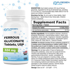 Ferrous gluconate product label showing 324 mg dosage
