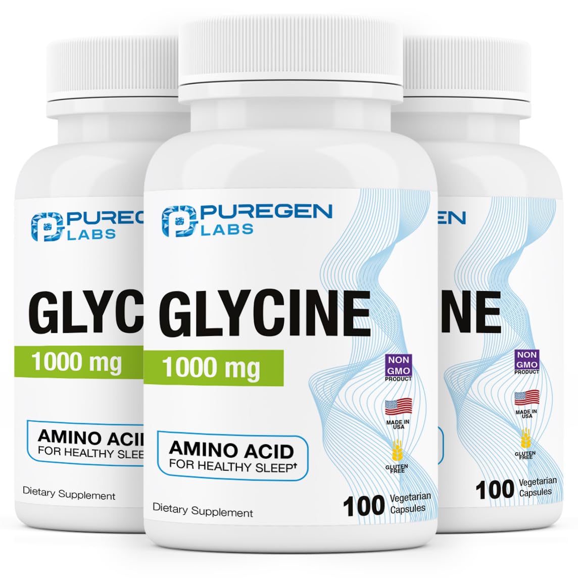 Puregen Labs Glycine 1000mg bottle containing 300 vegetarian capsules