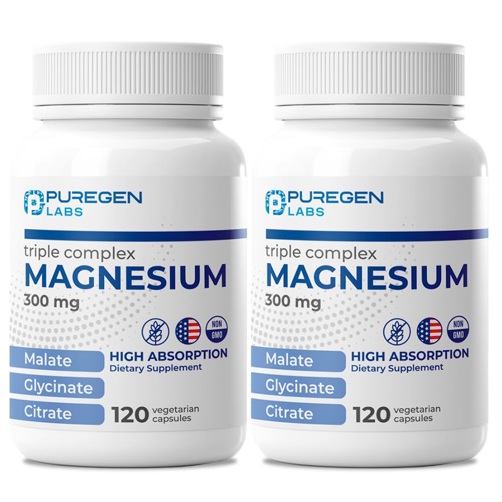 Front view of Puregen Labs Magnesium Triple Complex bottle