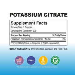 Ingredient panel showing potassium citrate and other ingredients