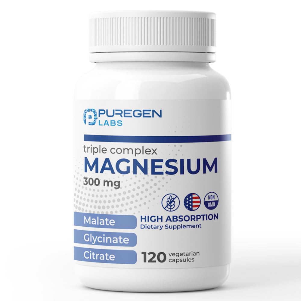 Product hero image: Puregen Labs Triple Magnesium Complex 300mg Mg glycinate malate citrate