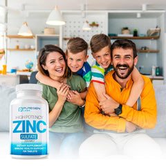 Zinc sulfate tablets displayed beside bottle