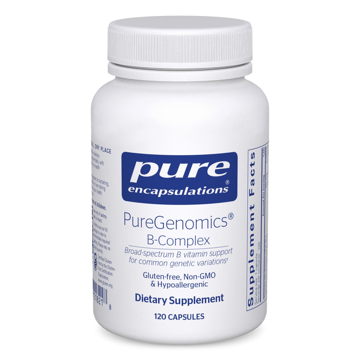 Front view of PureGenomics B-Complex 120 capsules bottle