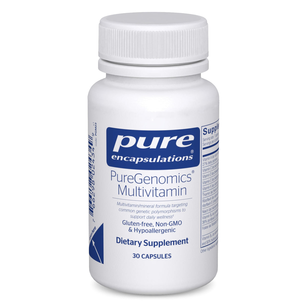 PureGenomics Multivitamin bottle and label with 30 capsules