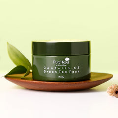 Ingredients panel highlighting Centella Asiatica 65% extract, Vitamin C, and Green Tea
