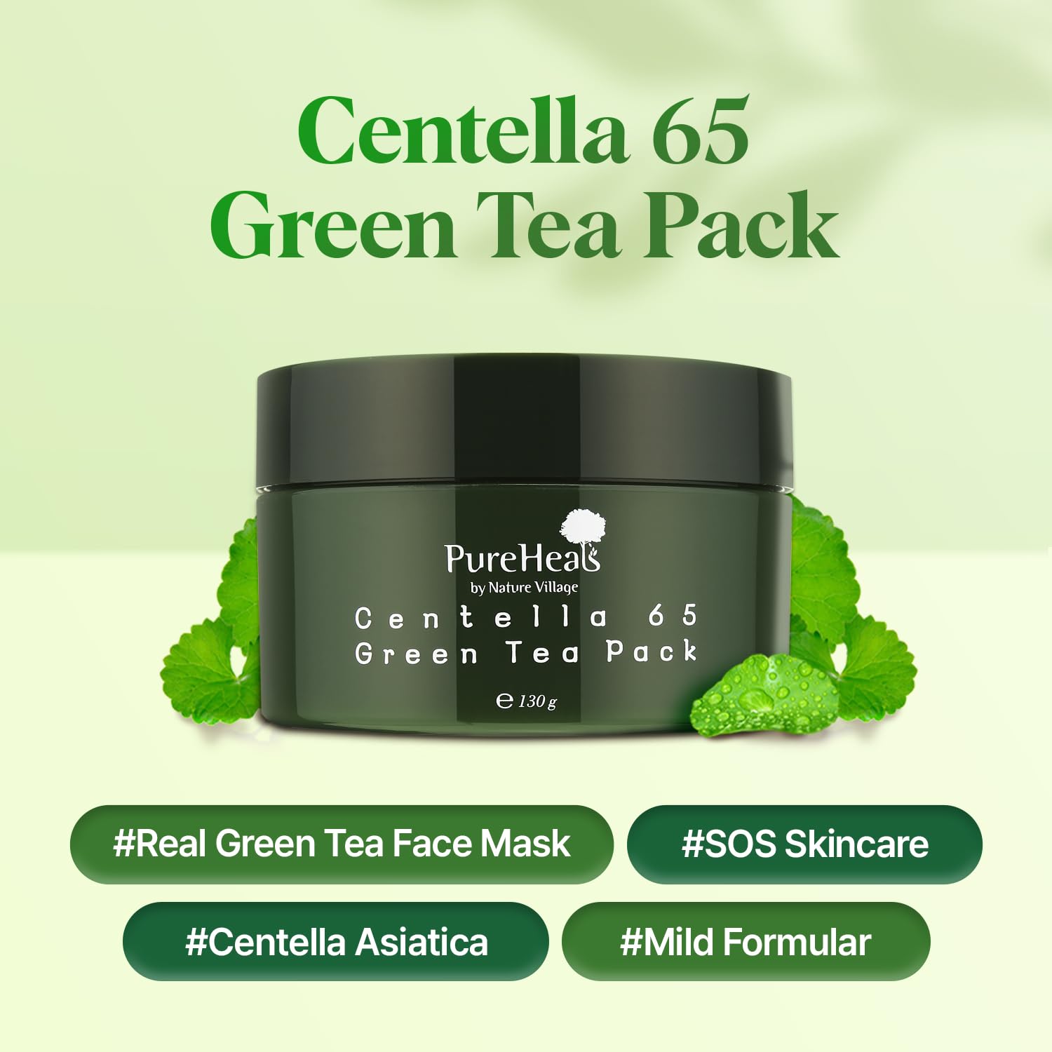 Close-up of the product label for Pureheal's Centella 65 Green Tea Pack