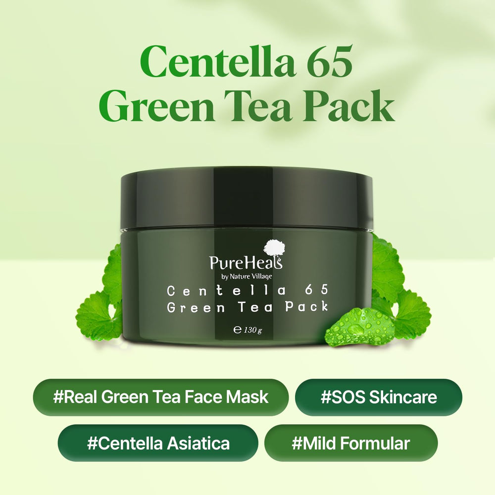 Close-up of the product label for Pureheal's Centella 65 Green Tea Pack