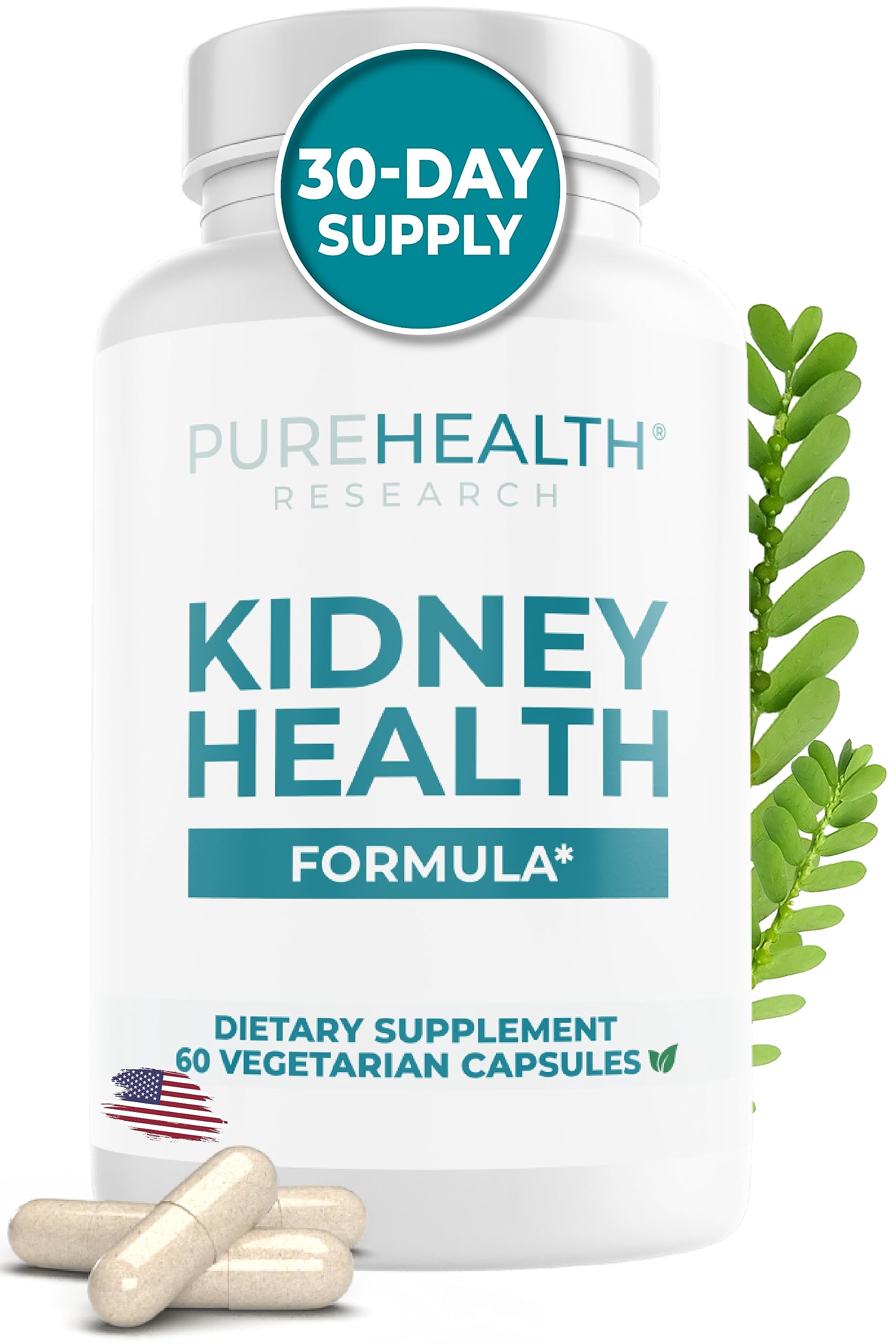 PUREHEALTH RESEARCH Kidney Health Formula bottle supports kidney comfort and cleanse.
