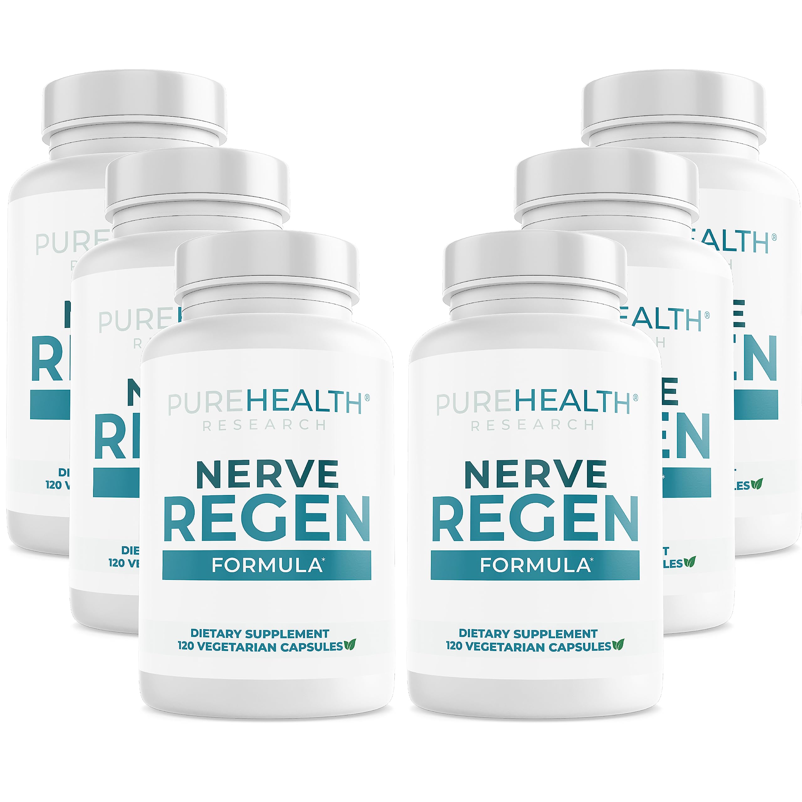 Six-bottle package of PUREHEALTH Research Nerve Regen Formula – front view