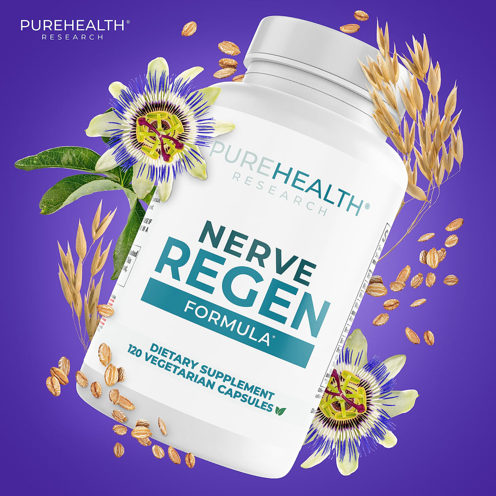 Close-up of Nerve Regen Formula bottle label with ingredients