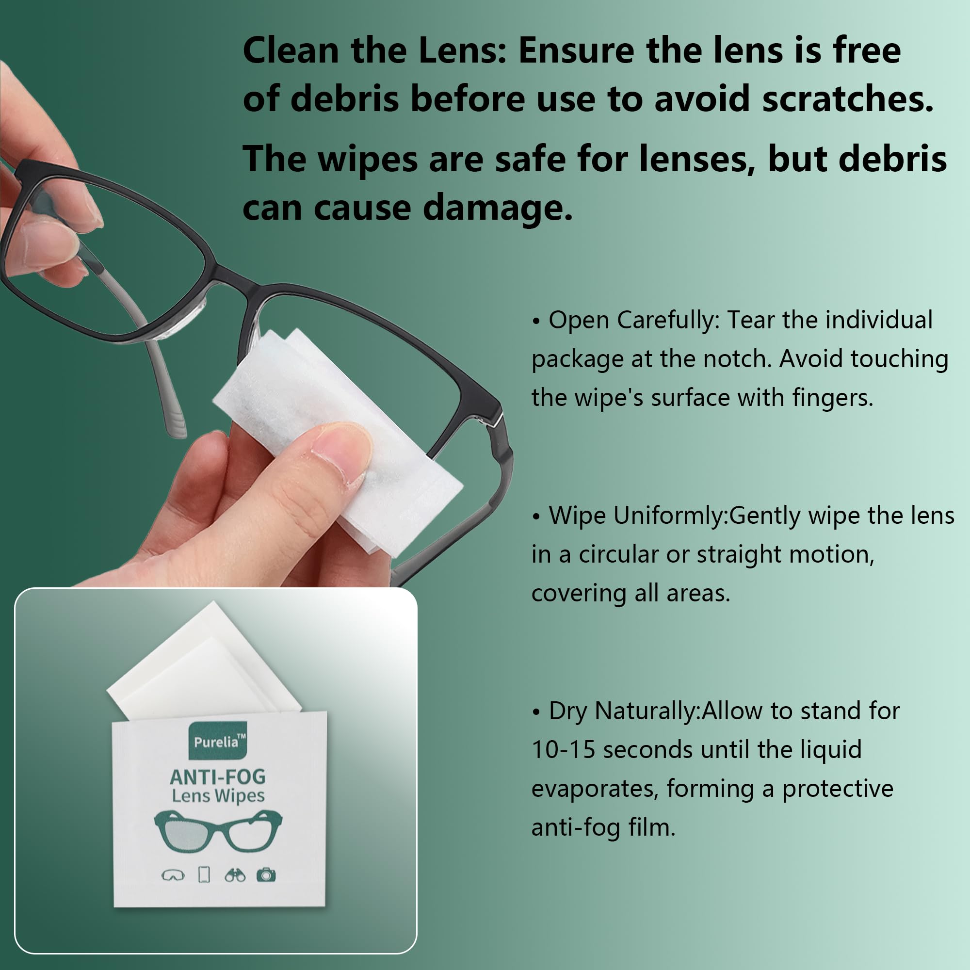 No residue, ammonia-free anti-fog wipe result