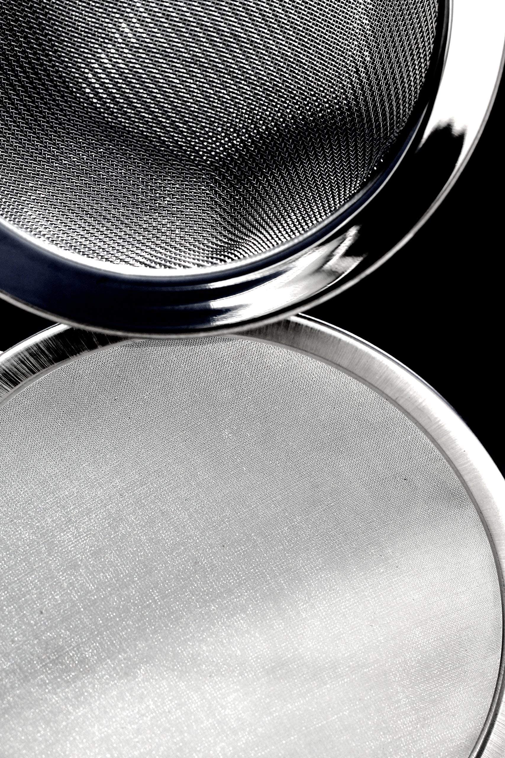 Purelife strainer placed over an enema bucket for size and fit