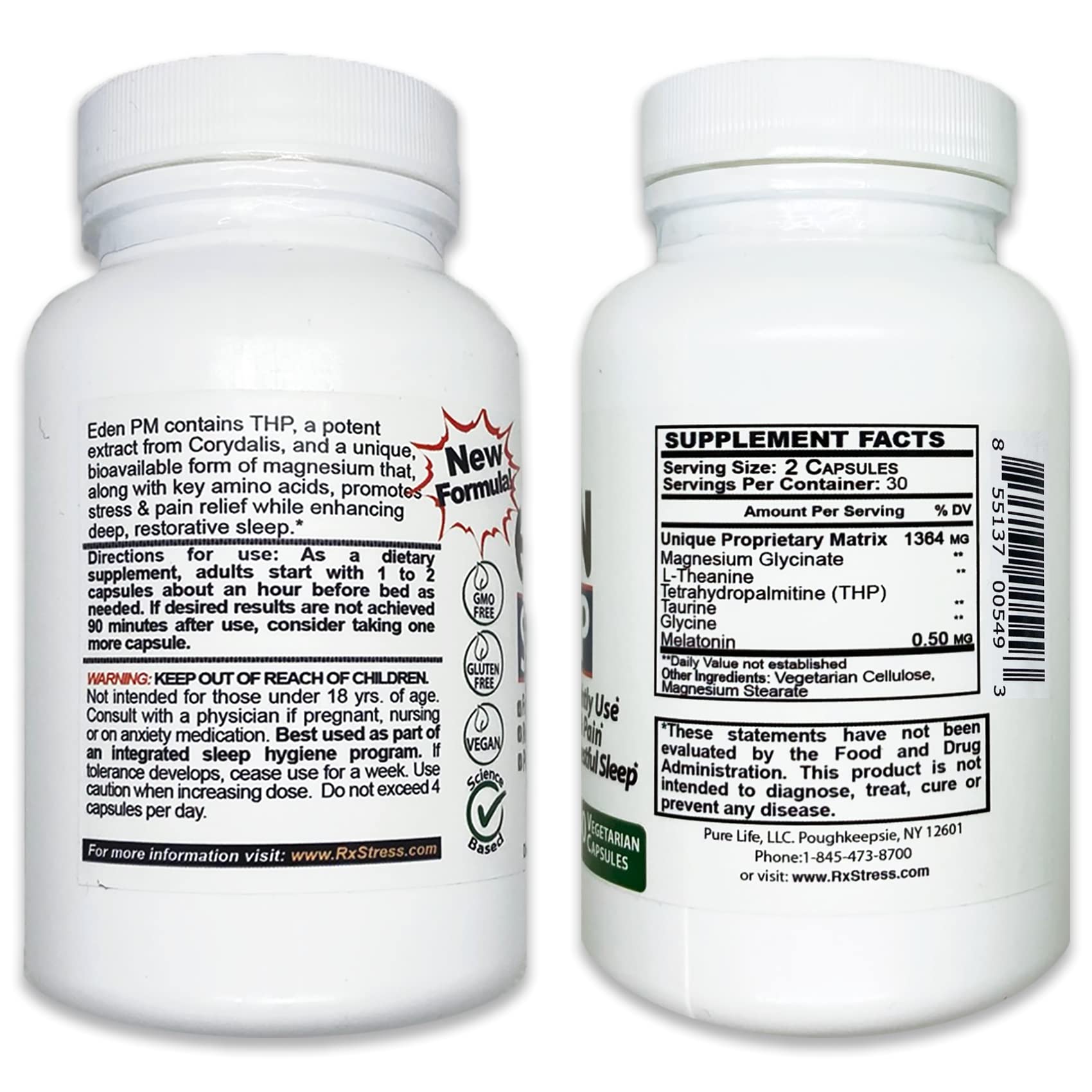 60 vegan capsules label with vegan, gluten-free, GMO-free icons