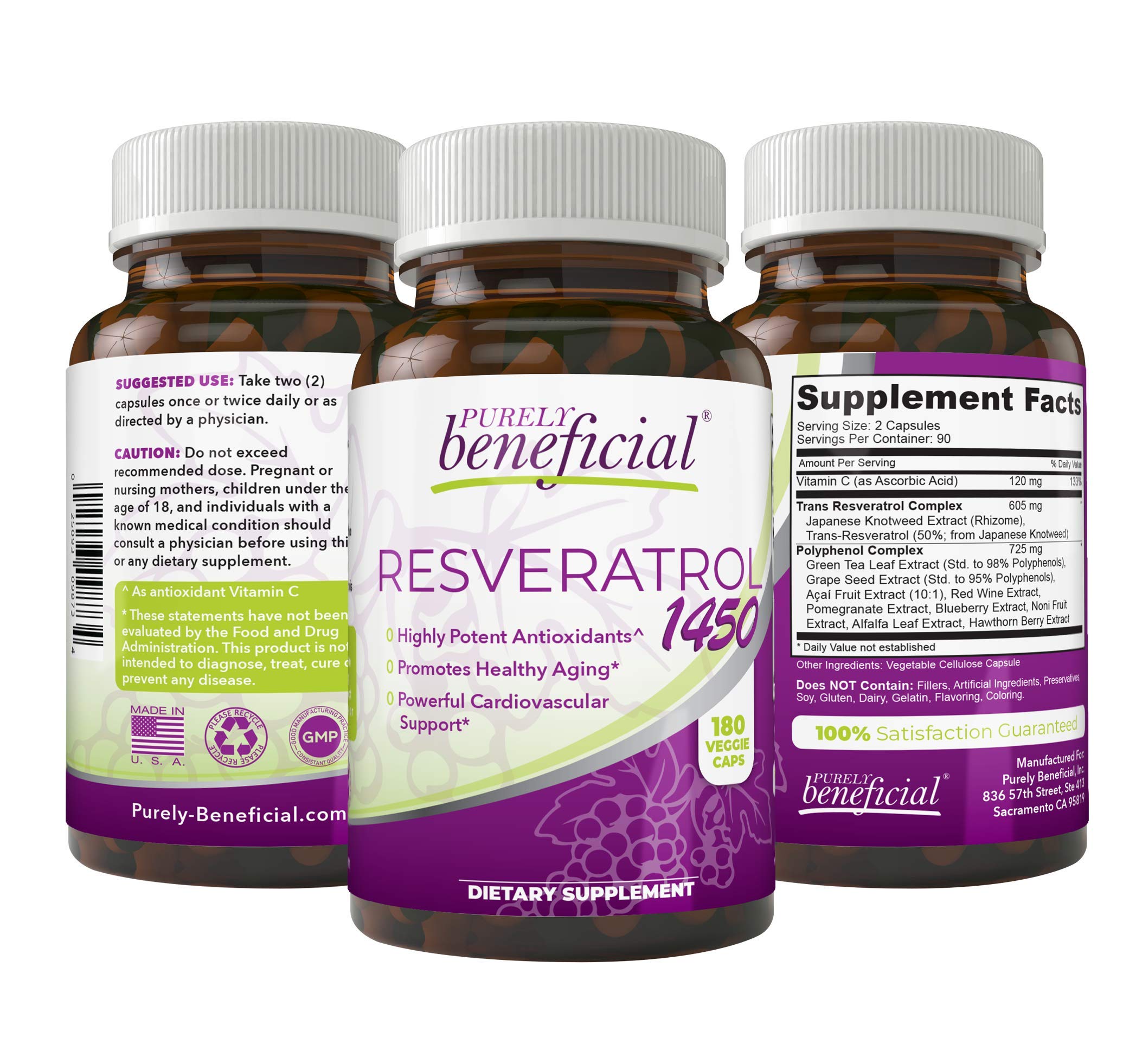 Purely Beneficial Resveratrol 1450mg bottle – front view