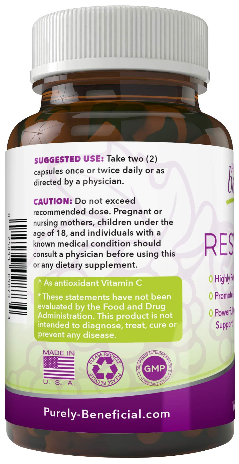 PURELY beneficial RESVERATROL1450 capsules for easy daily antioxidant support