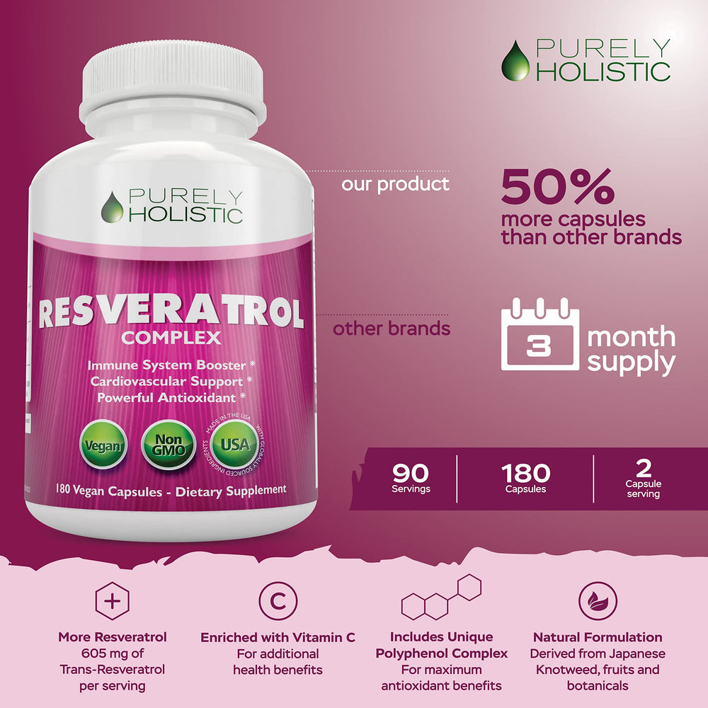 180 vegan capsules bottle of Purely Holistic Resveratrol