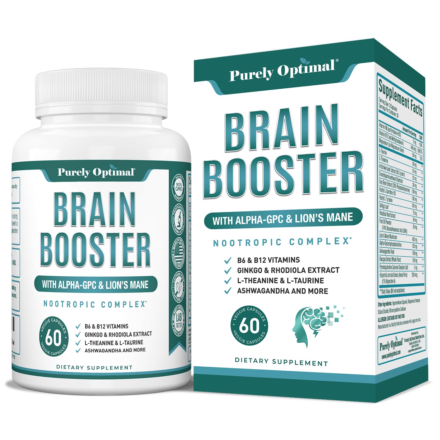 Purely Optimal Brain Booster bottle on white background